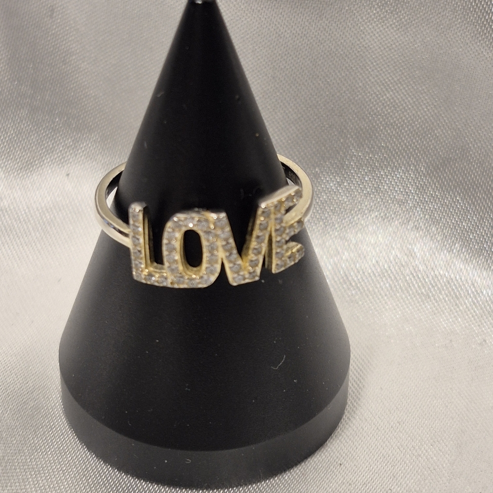 Kitchy Sterling Silver Gold Vermeil 'LOVE' Ring.  Size 8 Excellent Condition.
